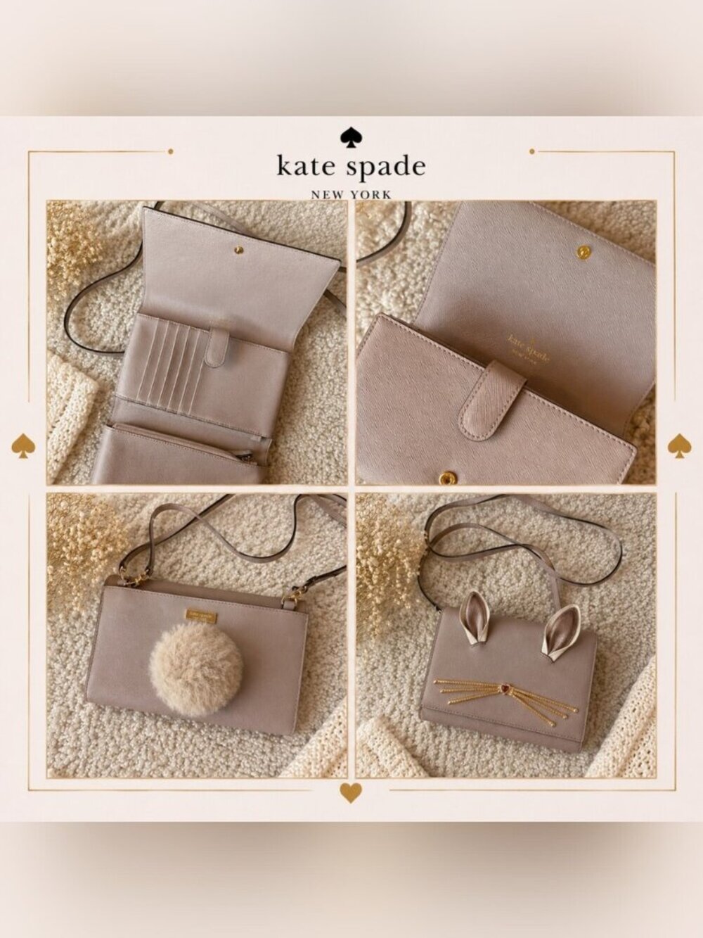 Kate Spade Hop To It Rabbit Winni Crossbody Clutch Grey Leather Bunny